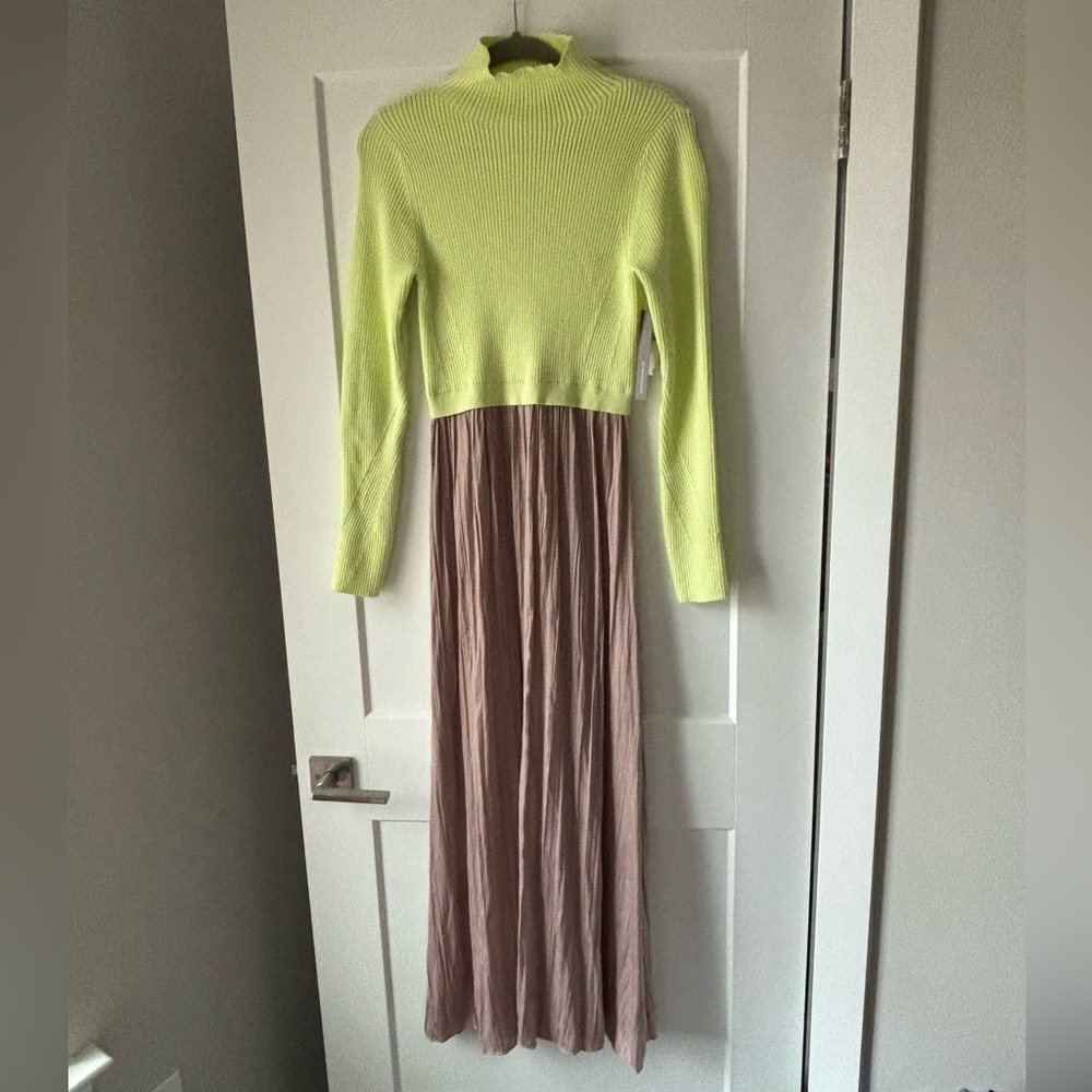 Anthropologie Thea Twofer Lime and Taupe Maxi Dress - Picture 2 of 7